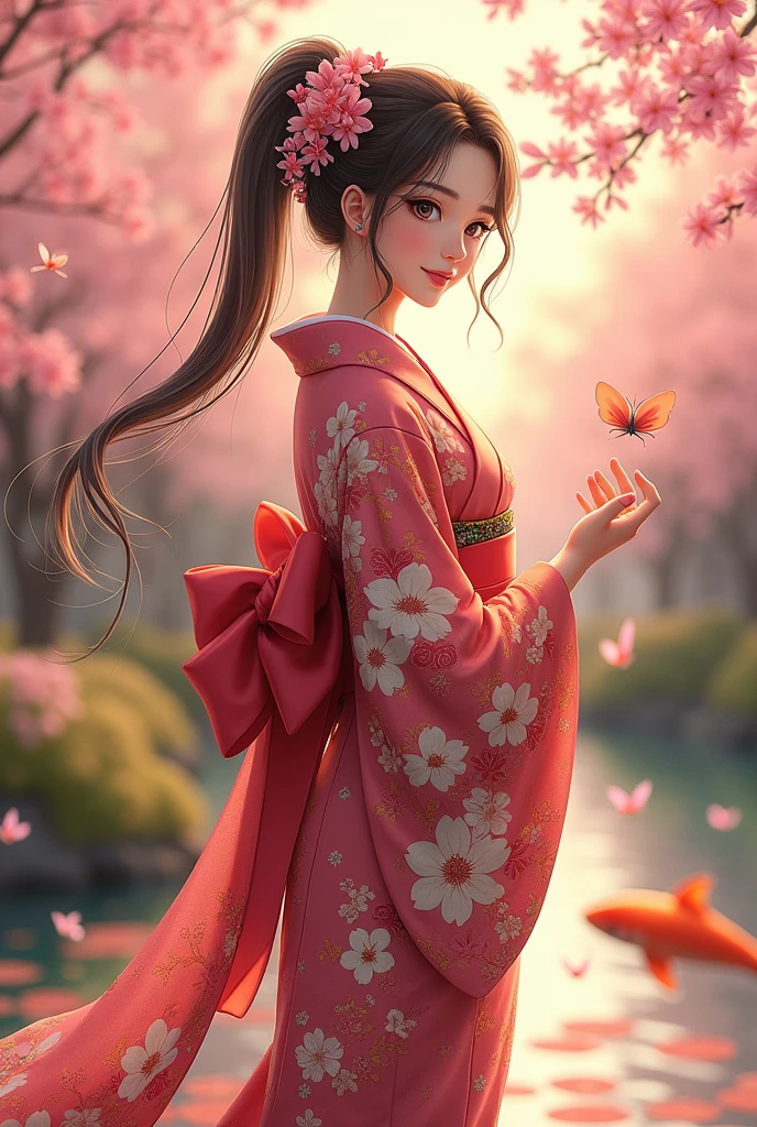 Beautiful girl in a kimono with twin tails