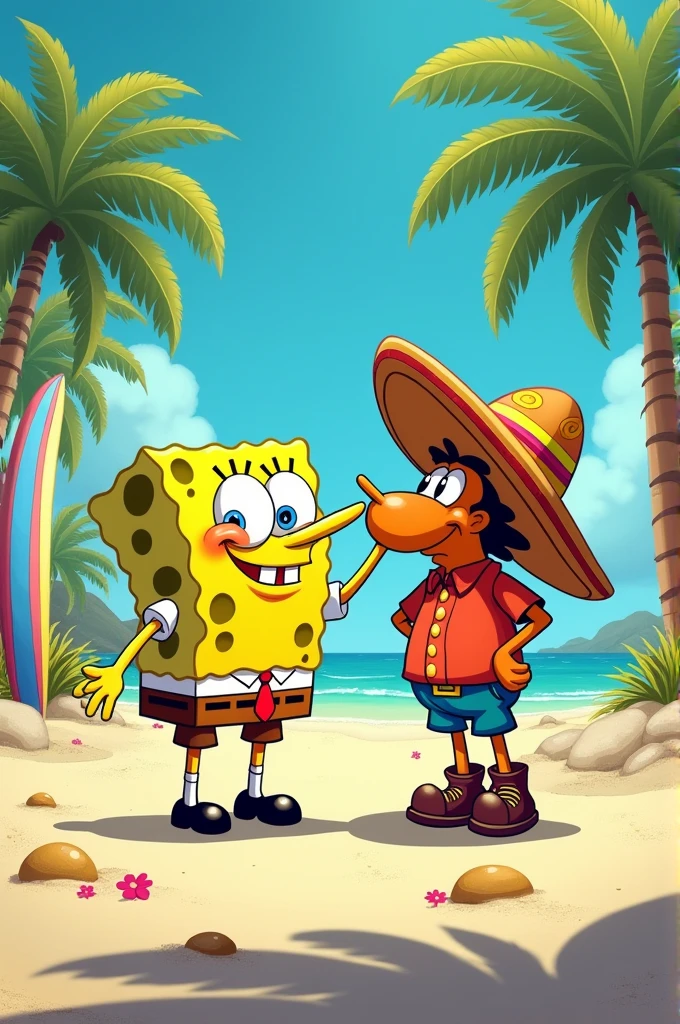 SpongeBob and El Chavo del 8 kissing in Acapulco