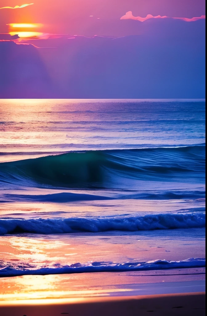 a purple and blue sunset over the ocean with waves, beautiful vibrant colors, beautiful colors, stunning colors, gorgeous colors, magical colours and atmosphere, breathtaking colors, amazing colors, magical colors and atmosphere, beautiful colours, vividly beautiful colors, amazing colours, moody beautiful colors, beautiful colorful, dreamy colors, very vibrant colors, colorful glow, vibrant moody colors