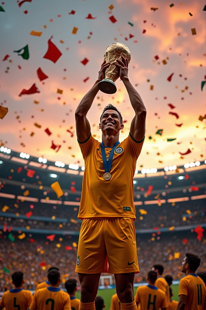 Cristiano Ronaldo lifting the world cup