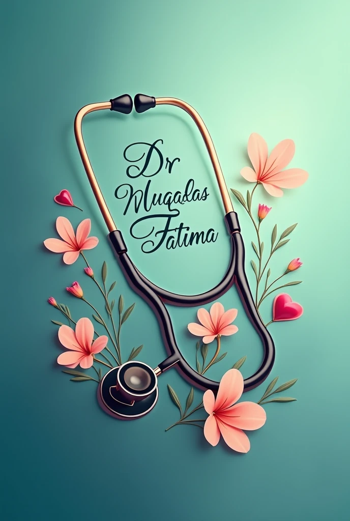 Create a picture where name "Dr Muqadas Fatima" should be written and hand stethoscope on it