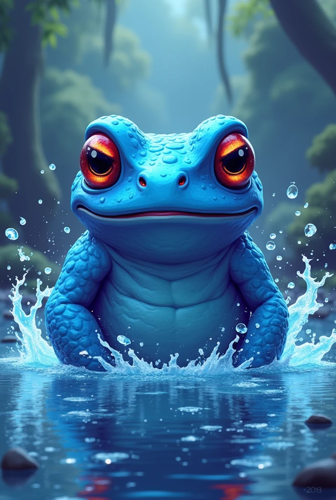 blue toad with water powers pixel art in png