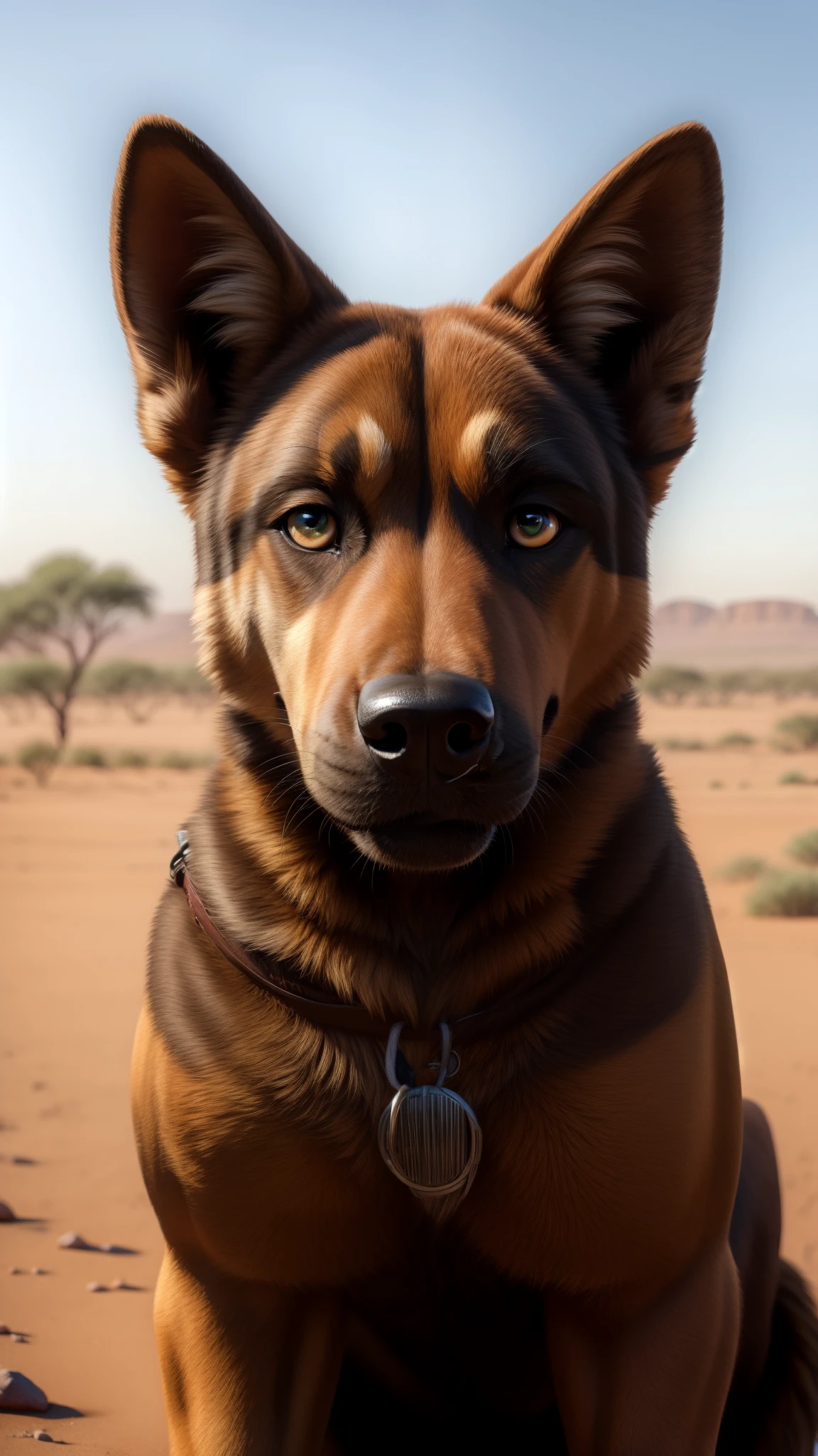 dog looking at camera, South Africa background,