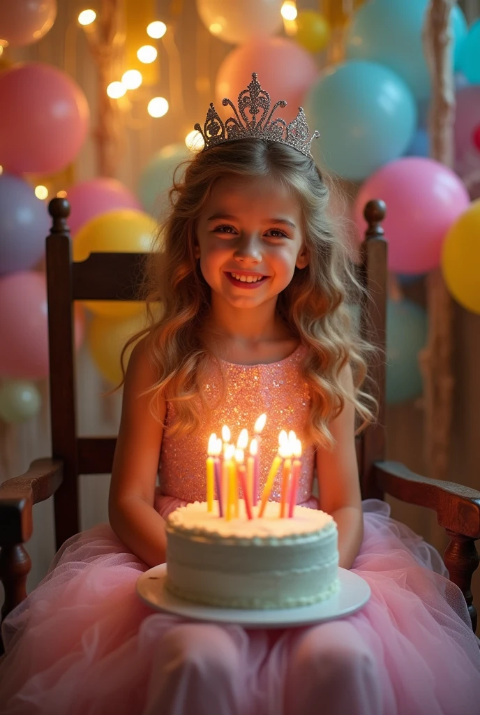20 yrs old girl sitting on a chair and wishing happy birthday with crown