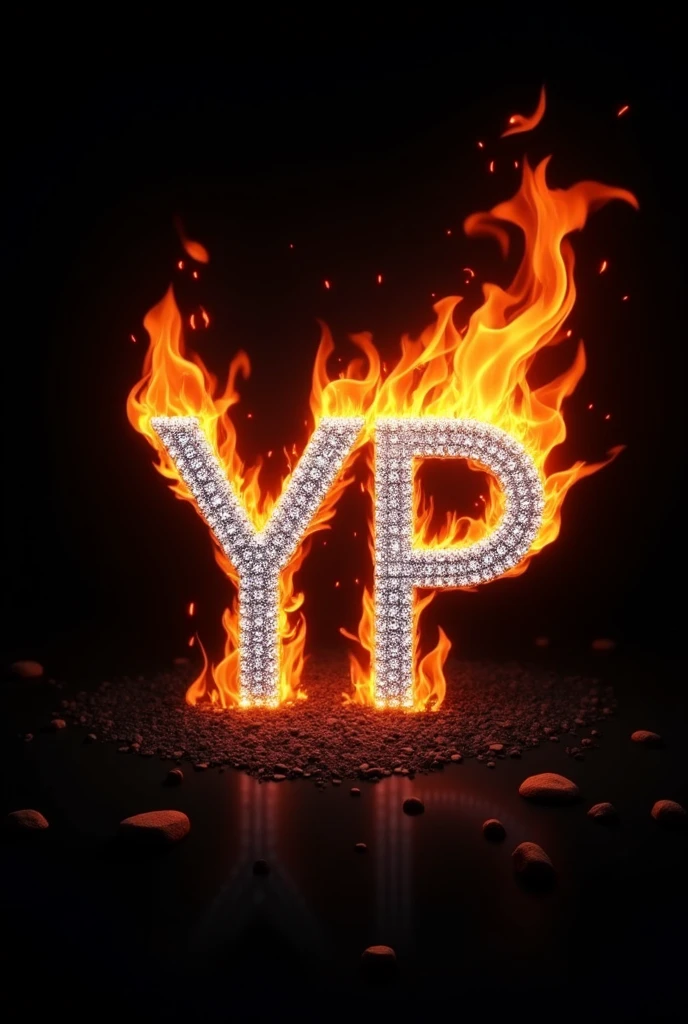 Advertising logo for artist named YanPaul with the name in fire and diamonds
