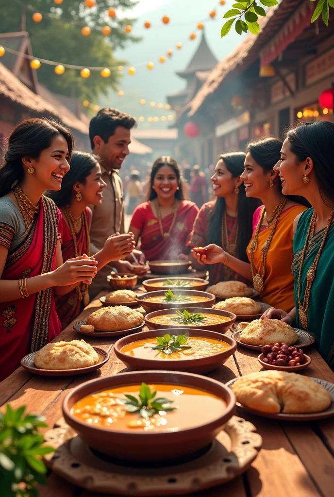 Nepali people celebrate food of kwati soup