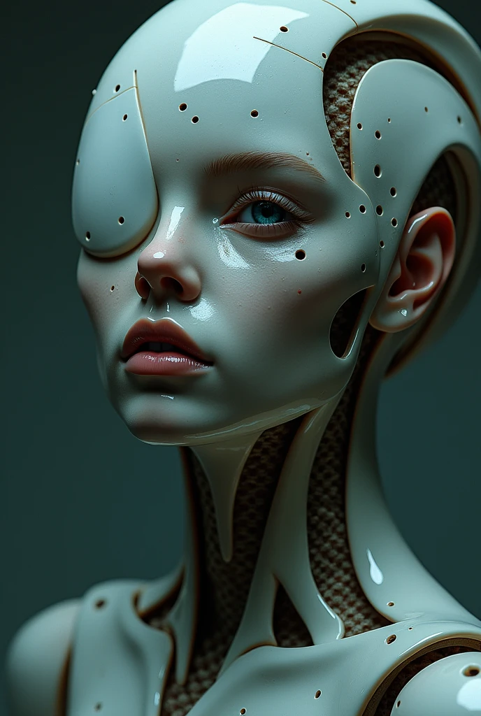 A close-up shot of a person with a strange face and a strange head., From 2019 sci-fi 8k movies, Alien robot movie stills, Alien Girl Movie Stills, Unreal Engine : : Carnival Makeup, Robot goddess in the universe, Love death + , sci - fi film still, ashthorpe, Visual effects movie close-up