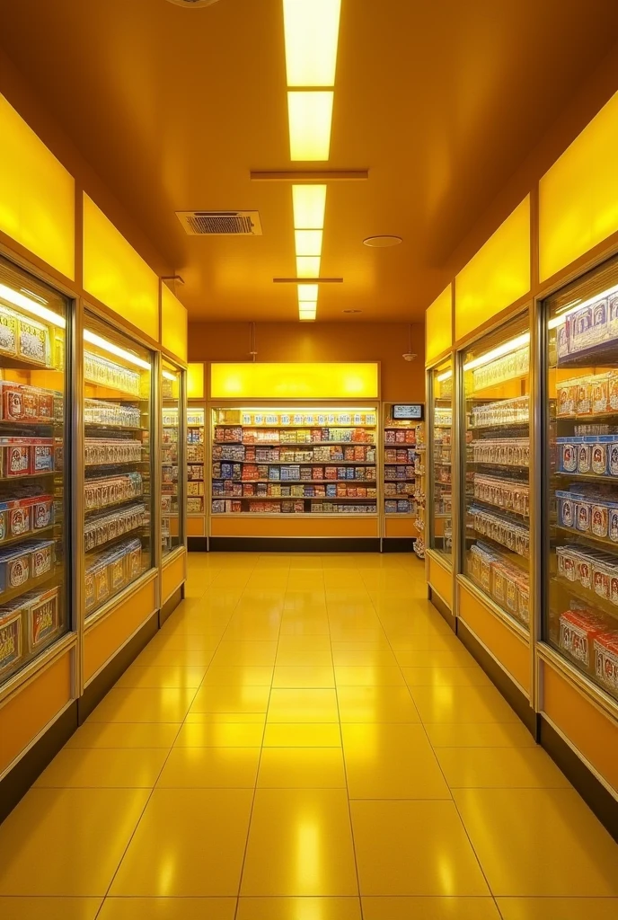 Lottery store the store lights are on and they are yellow big spacious clean store bright gold lights
No one is there realistic looking 777
Cinematic