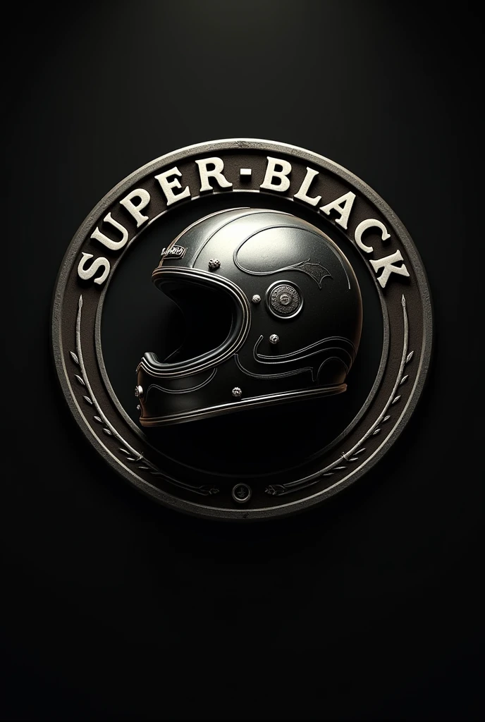 vintage motocicle helmet logo, with text superblack, circle, intricate details, high quality, photorealistic, 8k, sharp focus, extreme detail, studio lighting, professional photography, dynamic composition, dramatic lighting, moody atmosphere, cinematic rendering, elegant typography, minimalist design