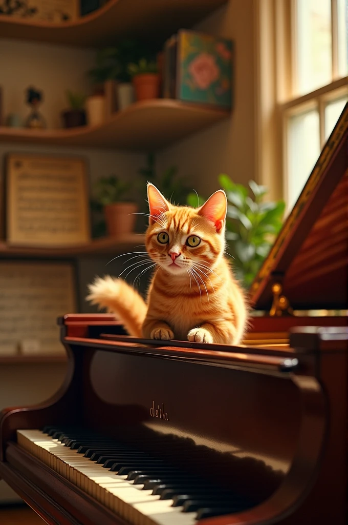 The cat is playing the piano.
