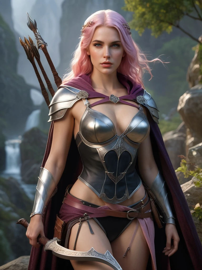 a beautiful young blonde woman archer in light armor, a beautiful young pink haired woman healer in robes, a beautiful young black haired woman sorcerer in a cloak, 3 sexy scantily clad female adventurers, highly detailed, photorealistic, 8k, (best quality,4k,8k,highres,masterpiece:1.2),ultra-detailed,(realistic,photorealistic,photo-realistic:1.37), studio lighting, extreme detail description, professional, vivid colors, fantasy, adventurers