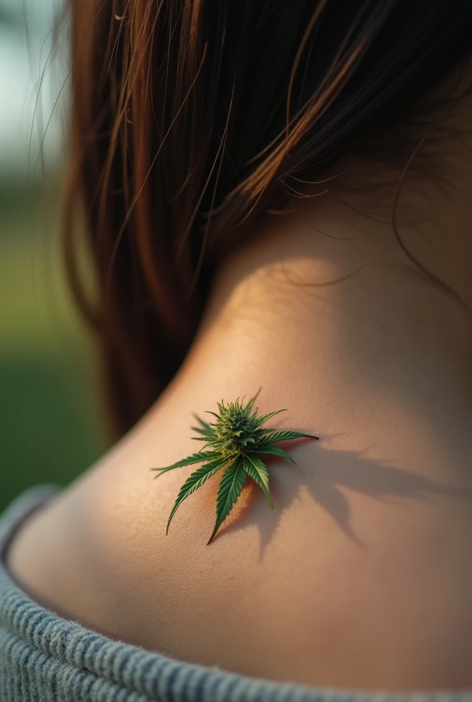 A small weed budd neck tattoo
