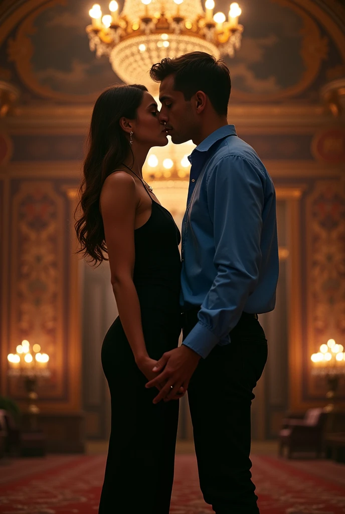 A black man and a headred woman in las vegas, couple, kissing