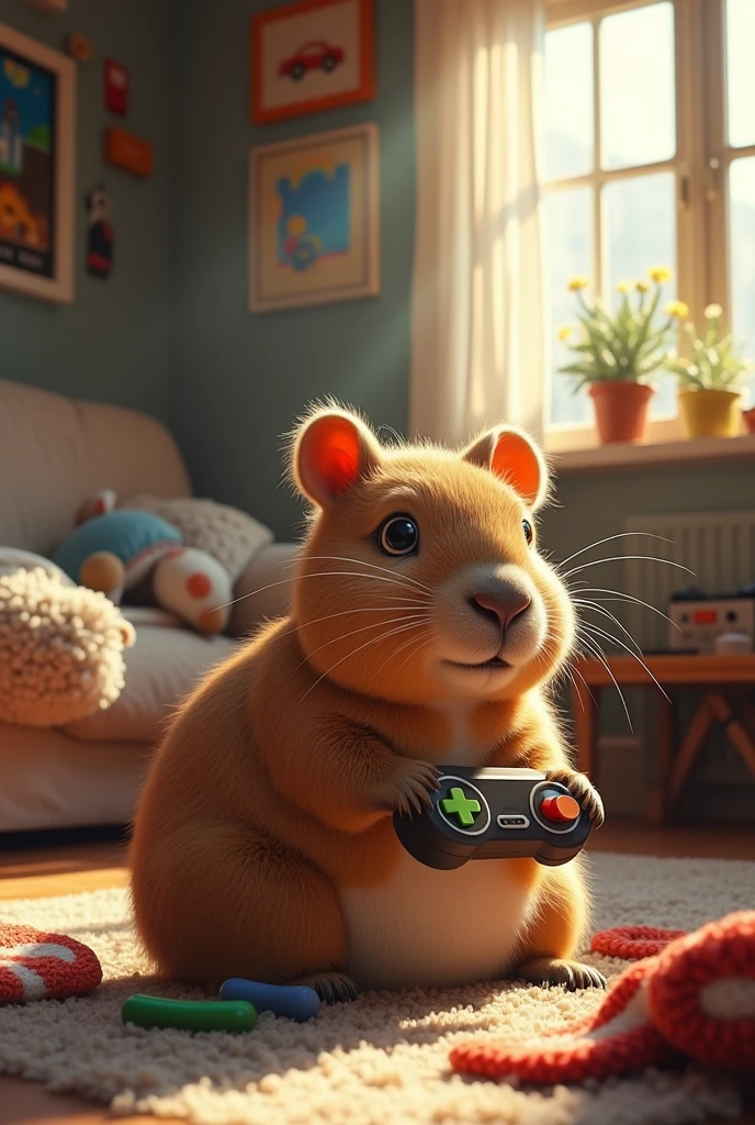 A capybara playing video games