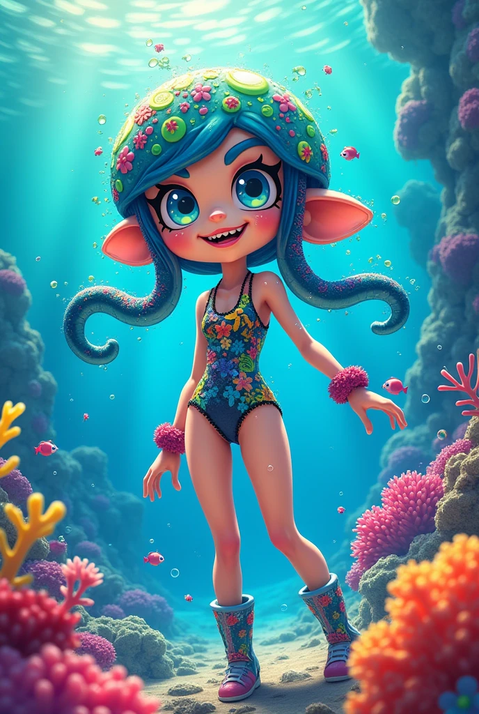 Blue haired woman, a little body fat, walking on planet earth in the shape of a swimming pool, 8k, psychedelia, rain of angels falling from the sky, black goats running 