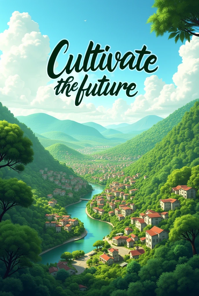 Image with green colors and the image of the city of Bebedouro SP with the phrase "Cultivate the future"