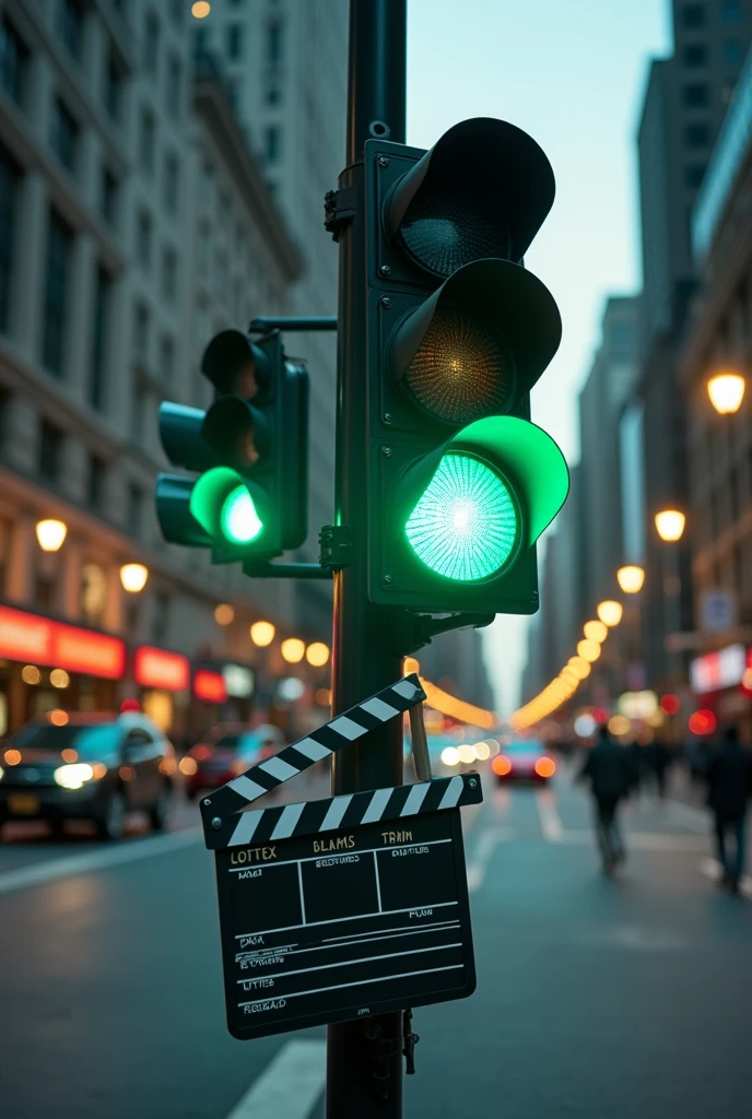 A green traffic light with an animated clapperboard