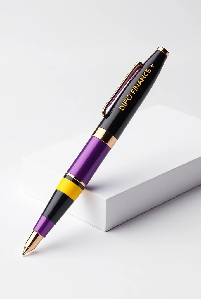 Design a purple,yellow and black  pen with DIFO FINANCE written on it.