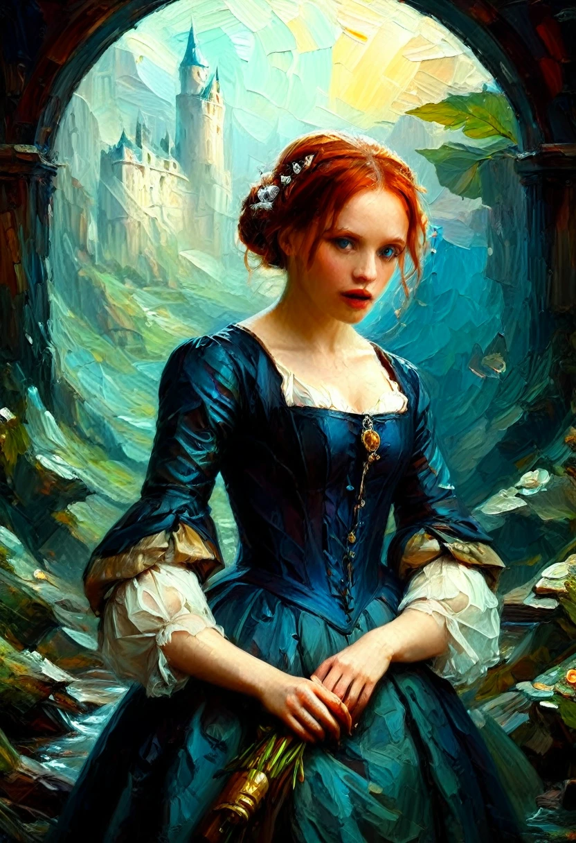 A woman in a fantasy world, in the style of 19th-century painting