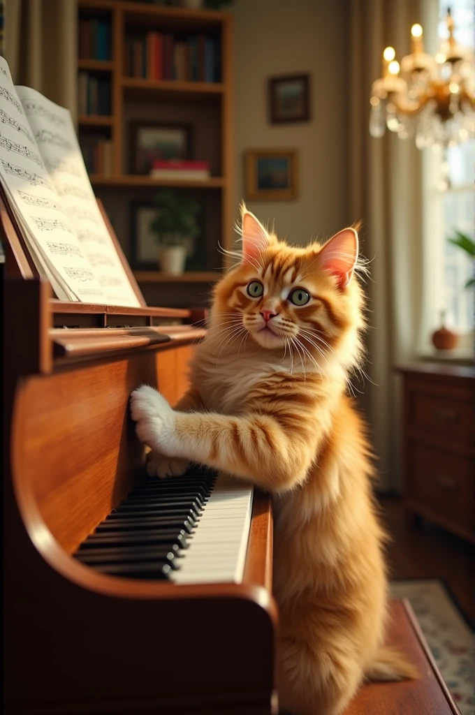 The cat is playing the piano.