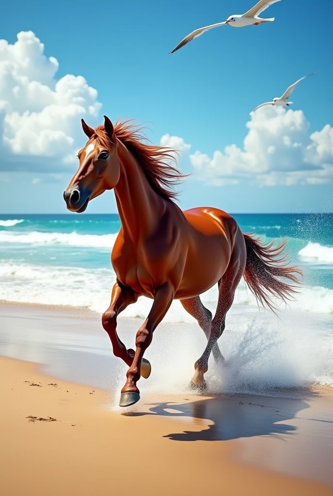 Draw a horse running on the beach