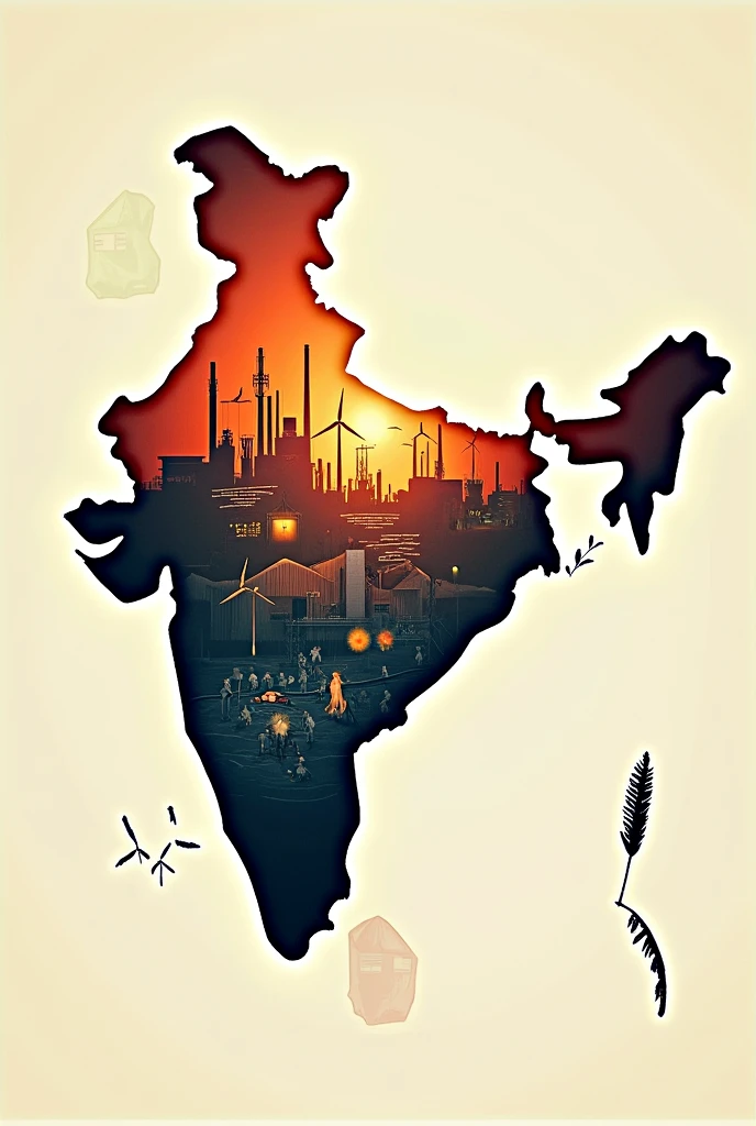 Generate a cover page in which Indian map
in center and inside it their is industrialization in India image