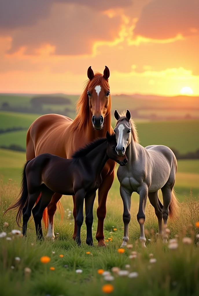 DRAWING OF A FAMILY OF THREE HORSES