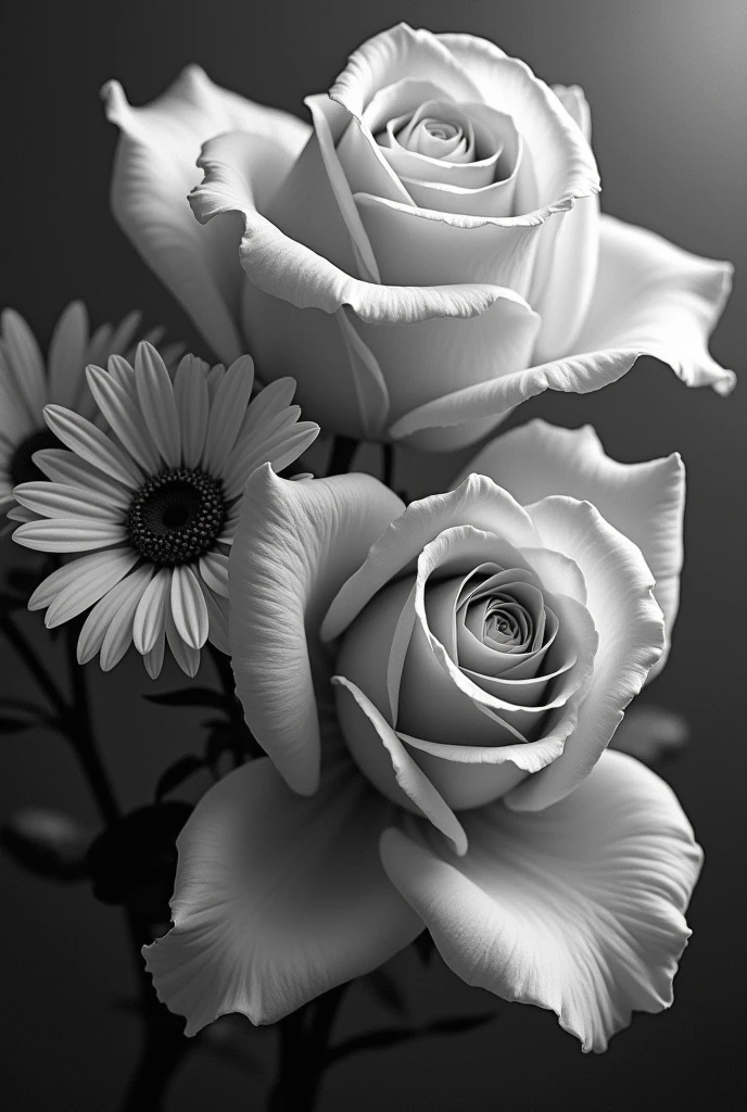 A highly detailed and realistic black and white portrait of a beautiful flowers