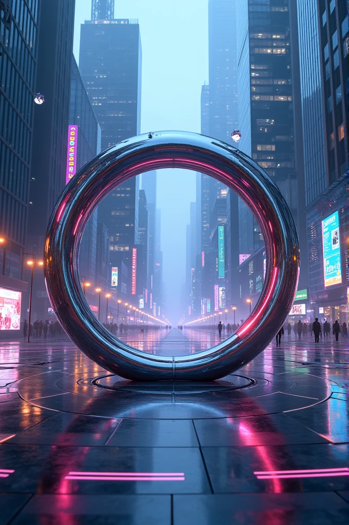 generate an image for me of a perfect metal circle with background futuristc