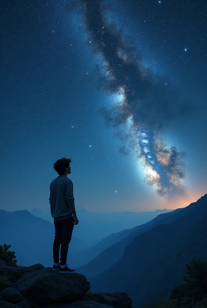 A realistic image of a guy staring at universe