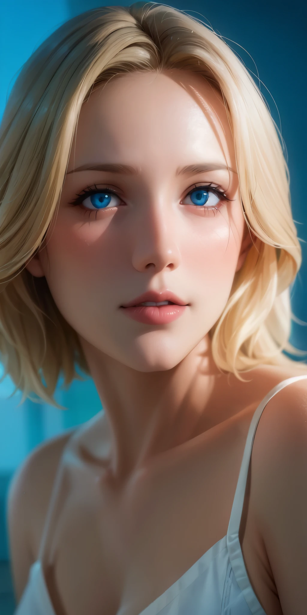 Elegant mature female, blue eyes, blonde hair, soft light, 4k resolution, high quality, beautiful cg