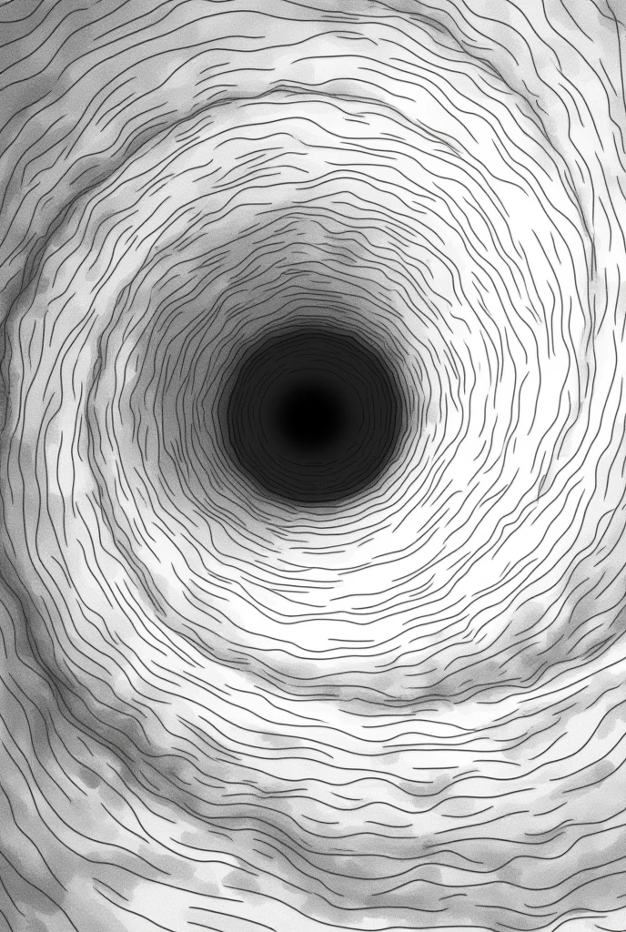 Black and white drawing of a long-distance view of a black hole and accretion disk for coloring