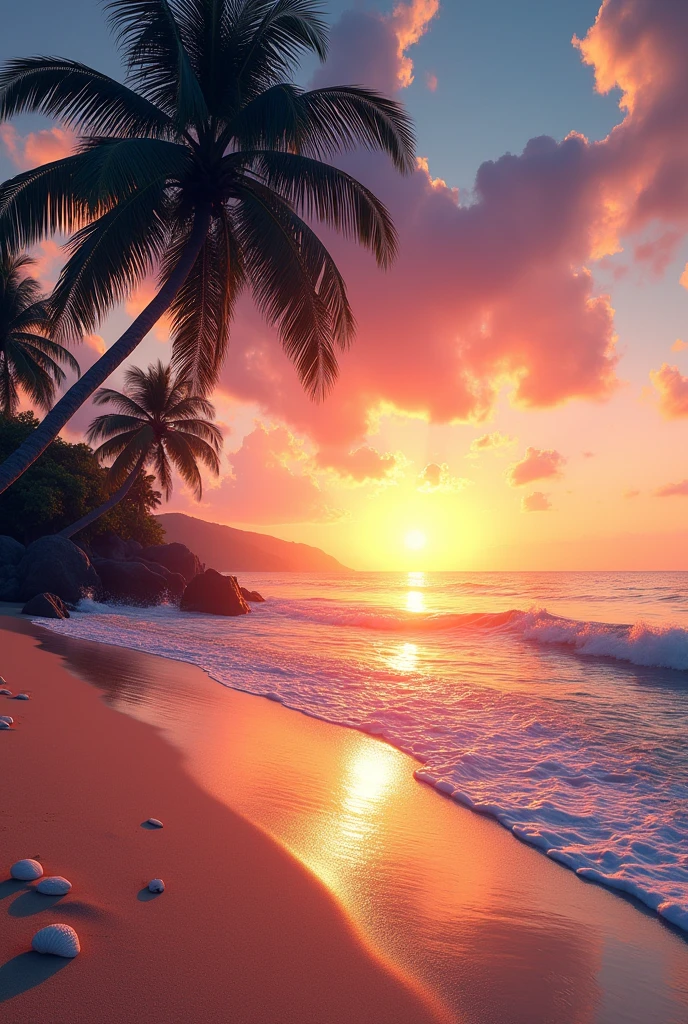 A iPad wallpaper illustration that shows a beach & palms during sunset.