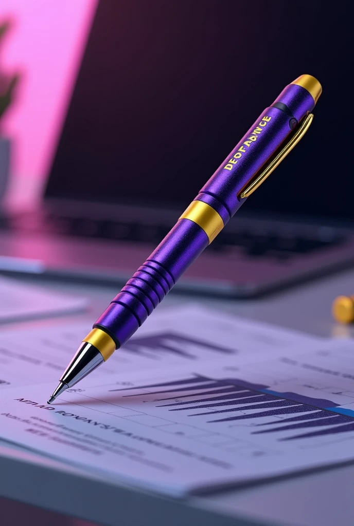 Design a purple,yellow and black pen with "DIFO FINANCE" written on it.