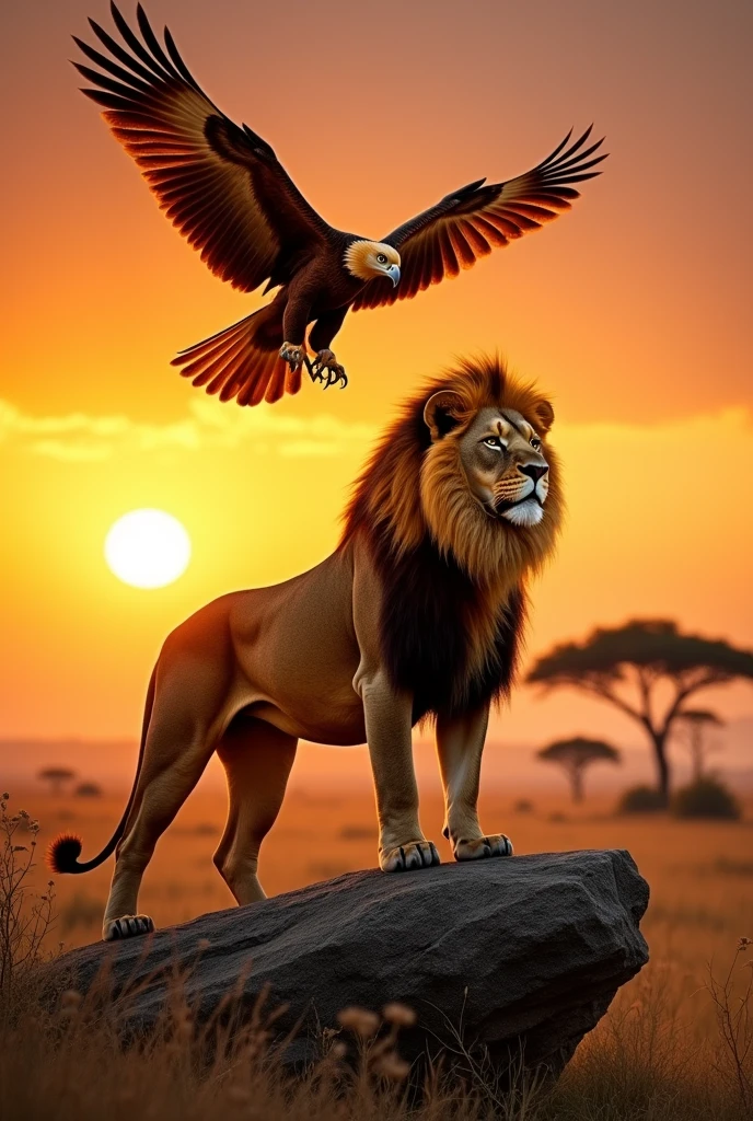 A picture of a lion and an eagle together
