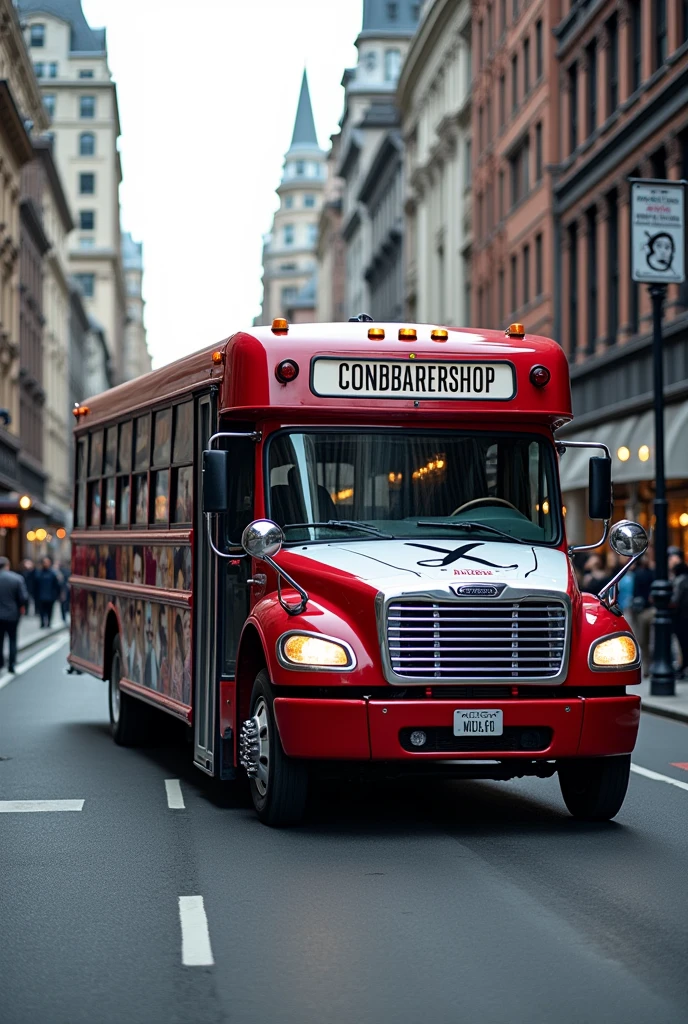 mobile barbershop logo, bus.