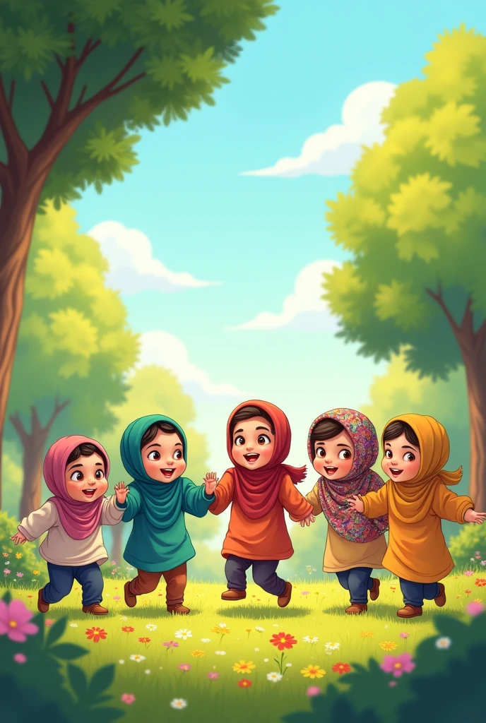 Five islamic girls catoon