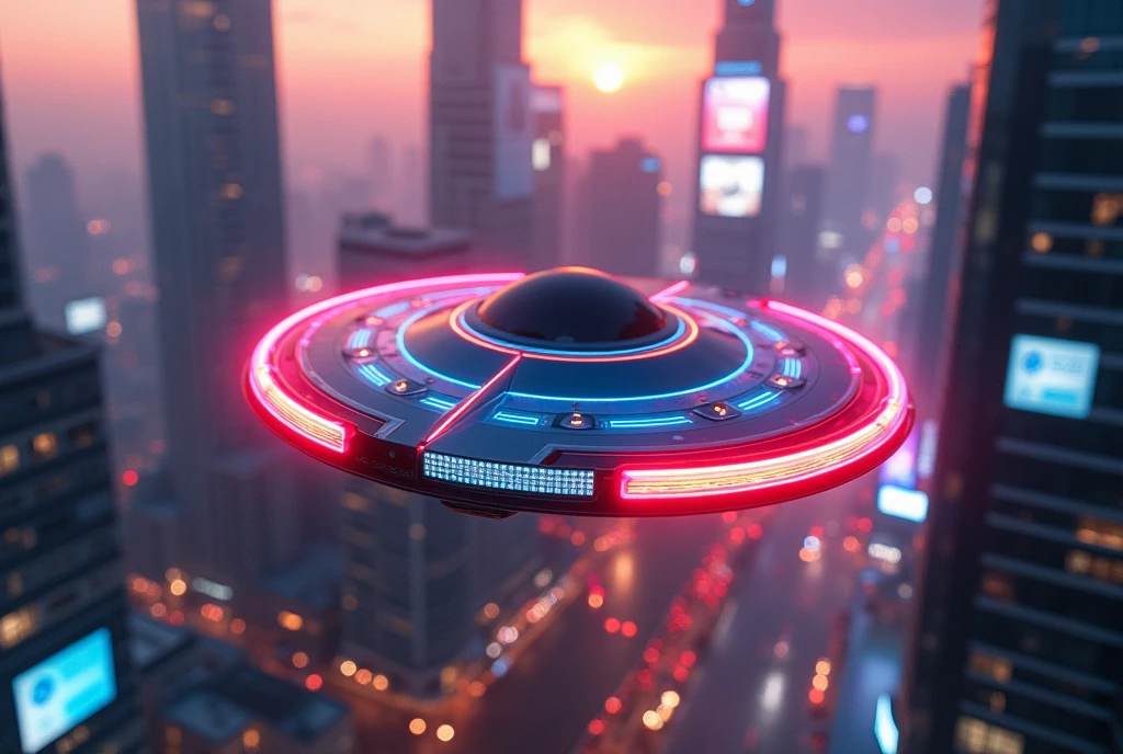 Spinner, It flies over the city with its gaudy neon lights, Blade Runner,