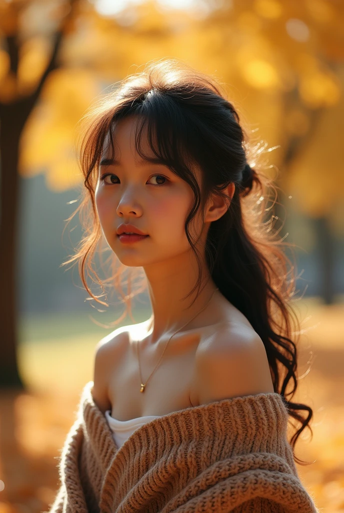 ((best quality)), ((​masterpiece)), (detailed), 1 girl, Off-the-shoulder sweater, 