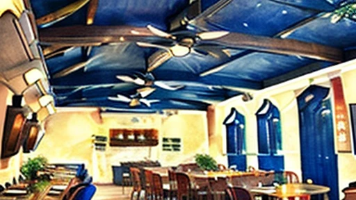 Diner,restaurant,Trattoria,The exterior is a beautiful white wall.、The sign is in blue「Blue Forest」As you look around the restaurant, you can feel the Western architectural style, and you will see the carefully varnished counters and、machine、A ceiling fan spinning around