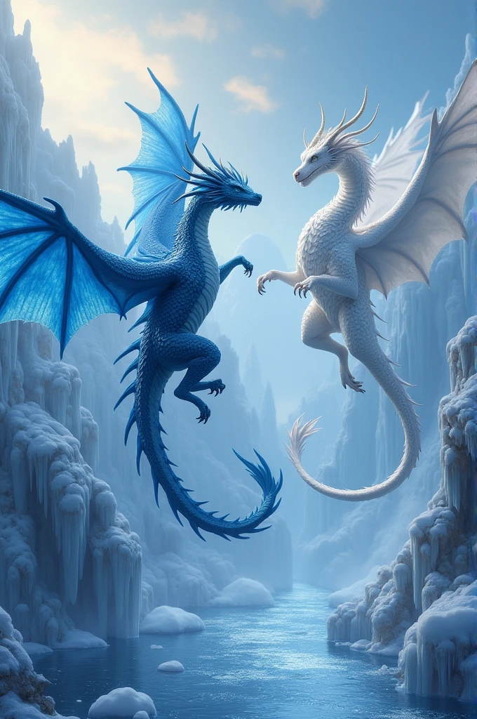 Ice dragon battling some epic warriors