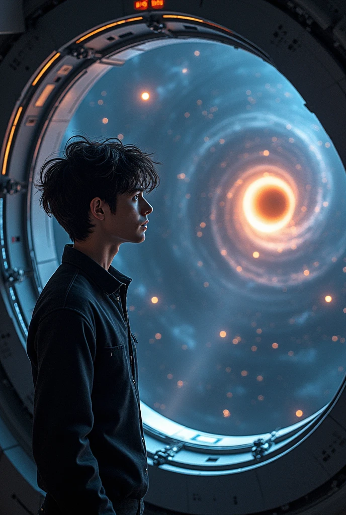 A realistic image of a guy staring at blackholes