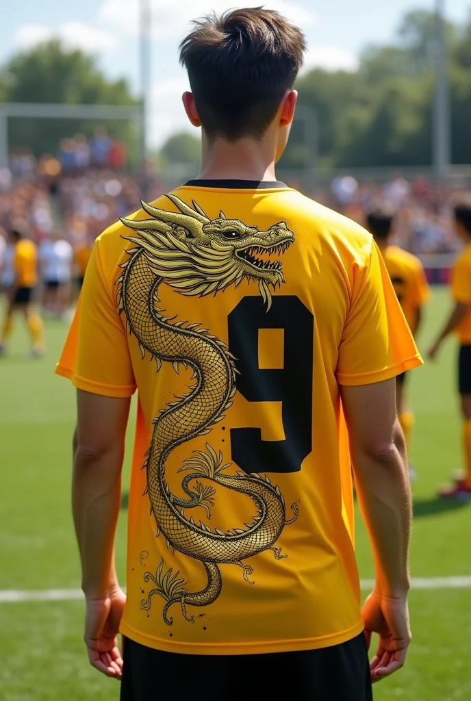 Interclass shirt yellow Chinese dragon, Number 9 on the back 