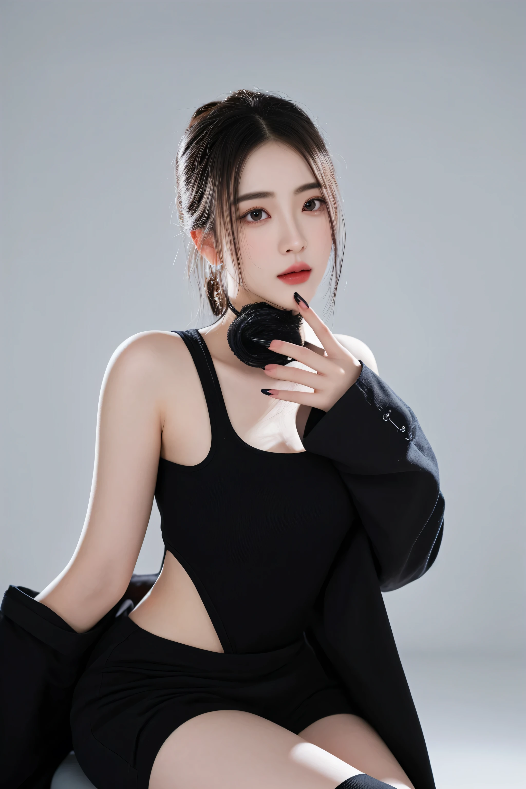 there is a woman sitting on a chair with a cell phone, inspired by Huang Ji, jia, full body xianxia, dilraba dilmurat, gongbi, inspired by Ai Xuan, xision wu, xianxia, heonhwa choe, captured on canon eos r 6, sha xi, portrait of female korean idol