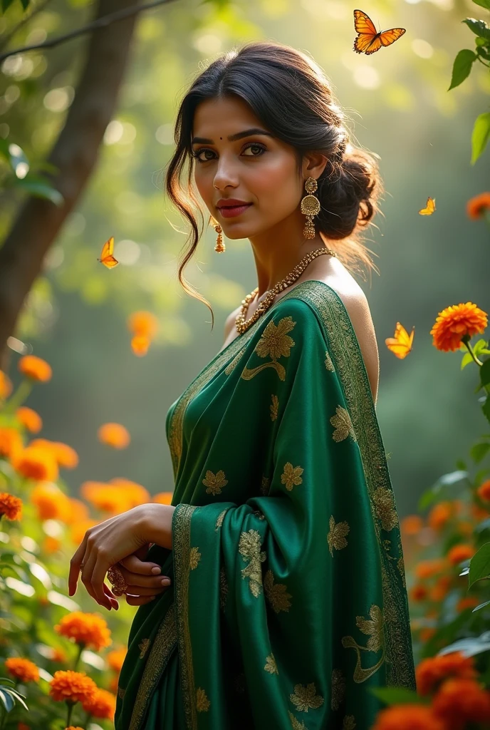 Beautiful girl in a satin saree 