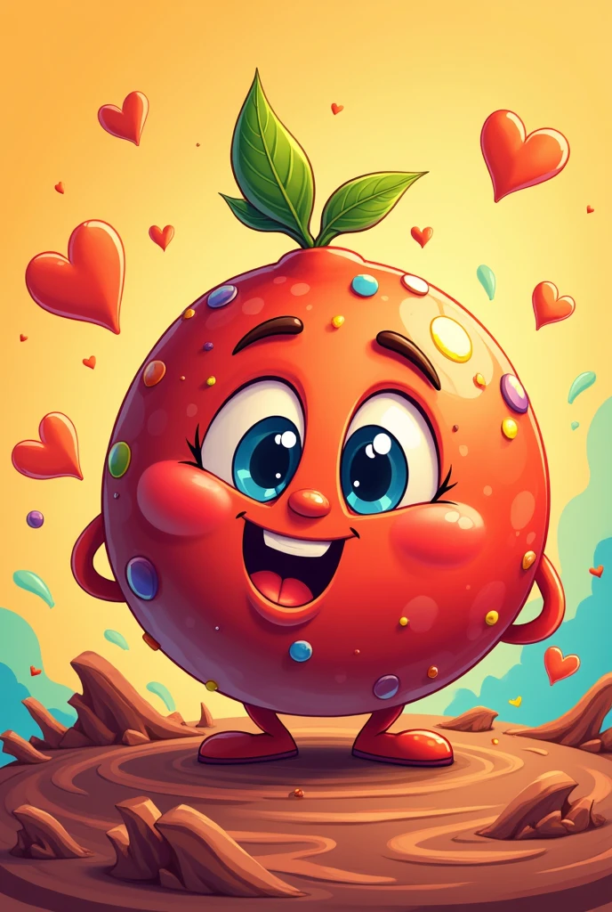 I would like an illustration of a mascot that evokes colorful chocolate (rot, yellow, blue and green) only these colors, com o rot em predominância sendo redondo um bola mas mantendo a originalidade e sendo mais simples