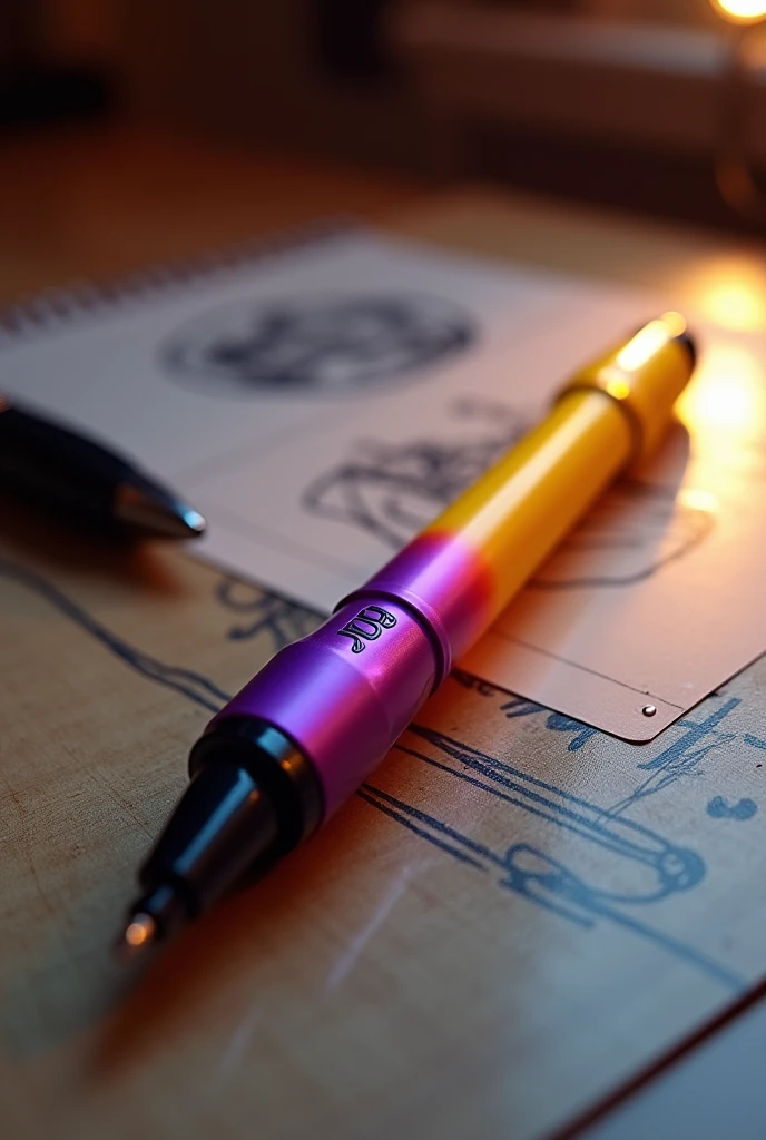Design a purple,yellow and black  pen with "DIFO" written on it.