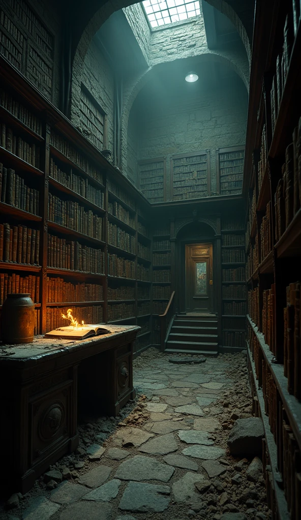 In The atmosphere is heavy with dread, and the library feels like it's closing in."