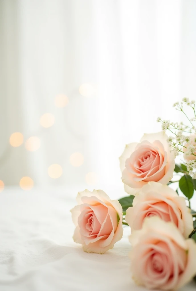 Creamy pink roses on a white background