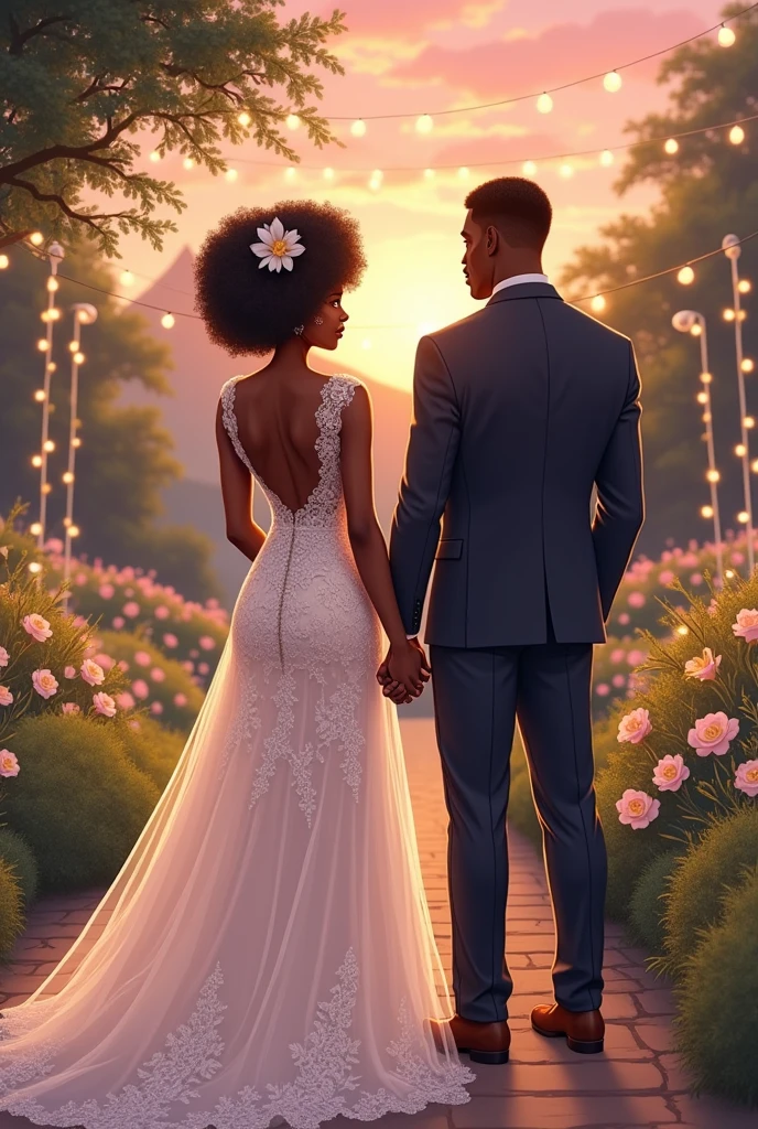 African American bride and groom from back illustration, Make them in larger sizes
